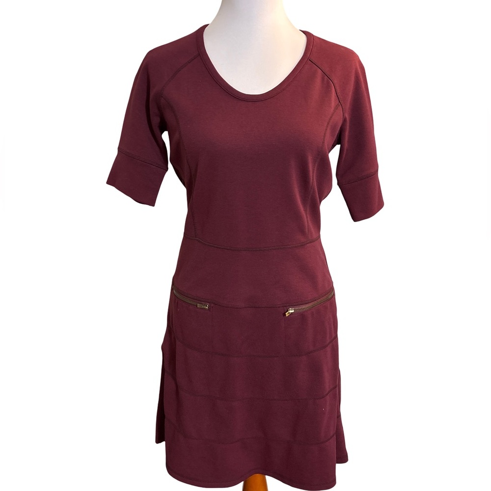 Athleta Burgundy Midi Dress with Zip Pockets